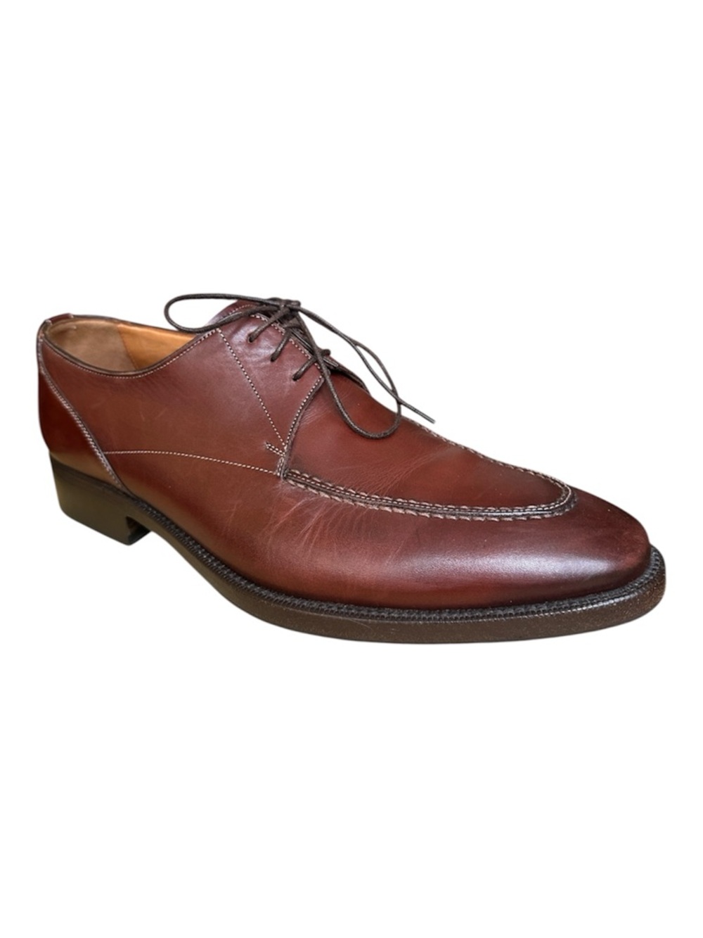 Santoni Men's Brown Leather Apron Toe Derby Lace-Up Dress Shoes Size 7.5